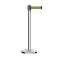 Montour Line Retractable Belt Barrier Stanchion, 2" Pol.Steel Post  7.5'Olive Belt M530-PS-OL-75